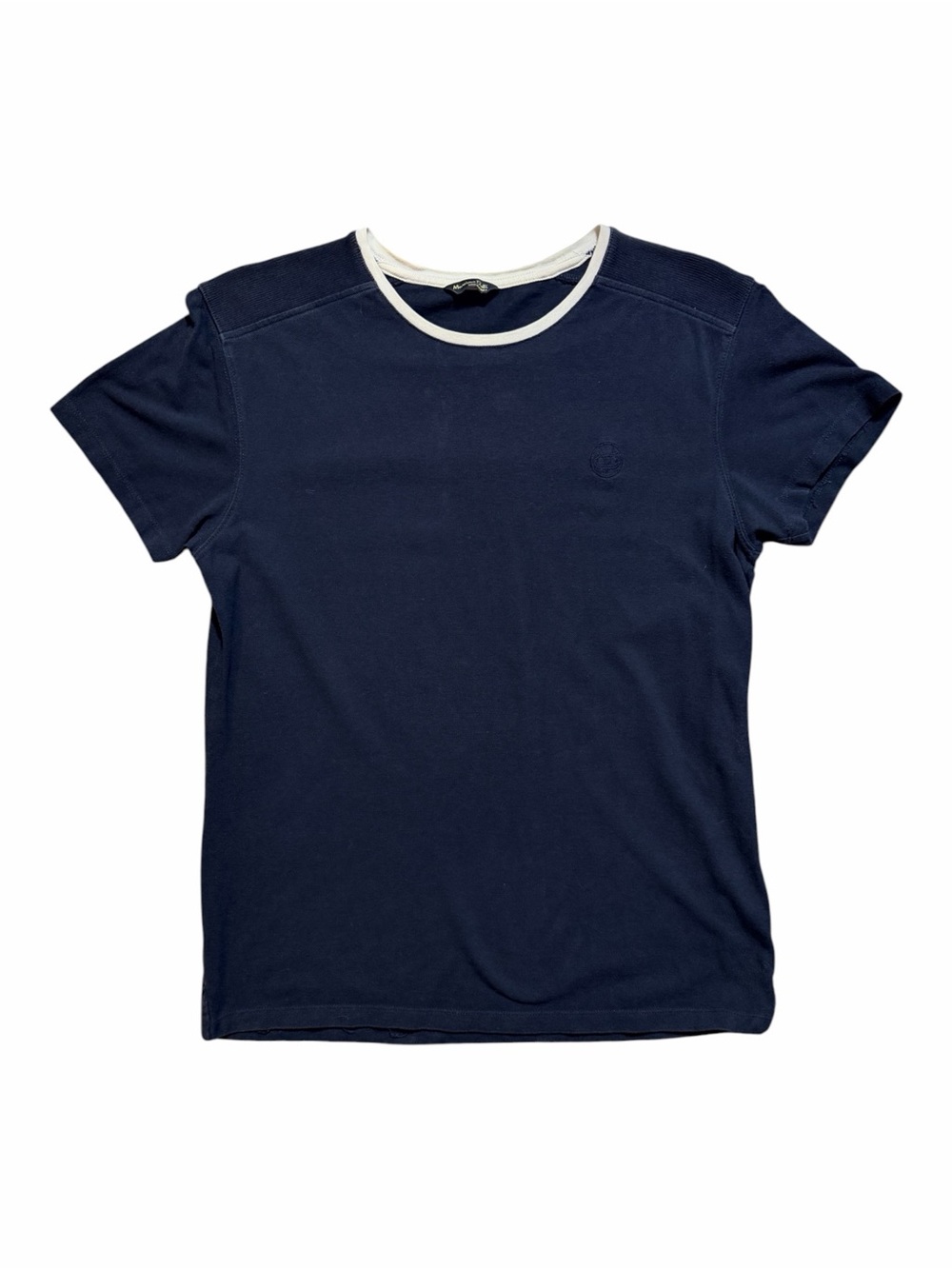 Massimo Dutti Men’s Navy Quiet Luxury Mercerized Ringer T-shirt - Size Medium